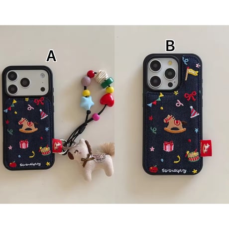 S75262 デニム刺繍デザイン iPhoneケース