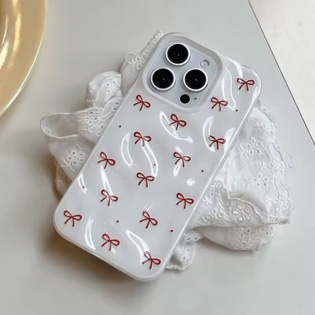 S74984 レッドリボンパターンiPhoneケース