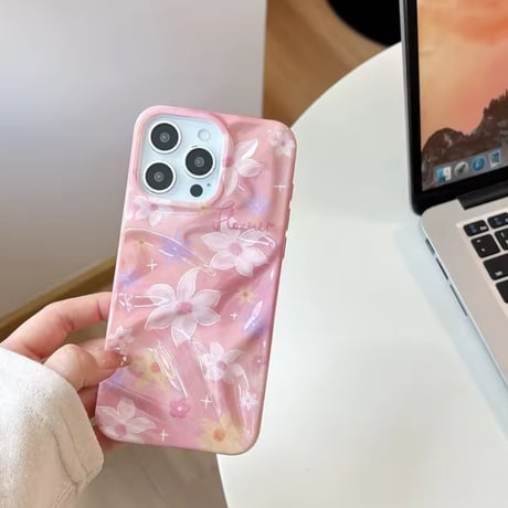 S74894 パステルマーブル＆フラワー iPhoneケース