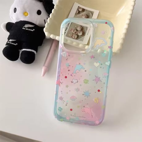 S74812 ストラップ付きパステルドルフィンiPhoneケース