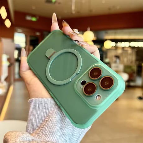 K22739 MagSafe対応くすみカラースタンドリングiPhoneケース