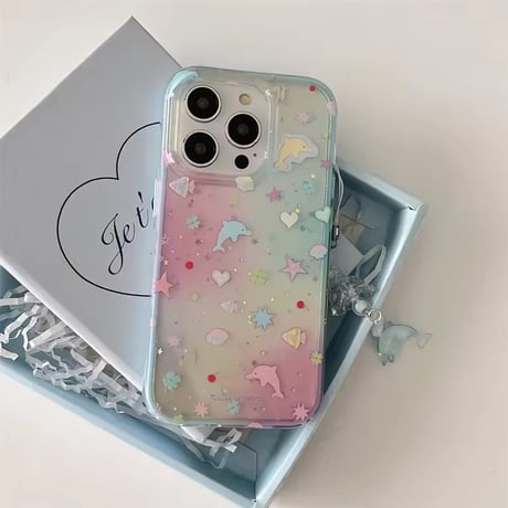 S74812 ストラップ付きパステルドルフィンiPhoneケース