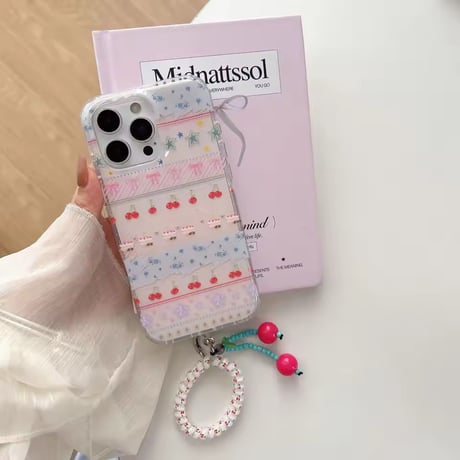 K22918 ストラップ付きチェリーガーリークリア iPhoneケース