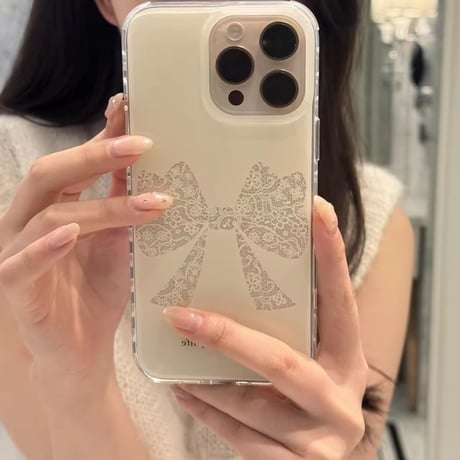 S74589 レースリボンのホワイトiPhoneケース