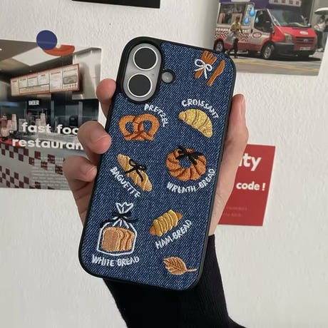 S74568 パン屋さん刺繍デニム iPhoneケース