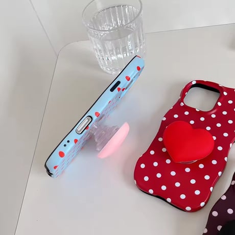 K23000 ぷっくりハートソケット付きドット柄 iPhoneケース