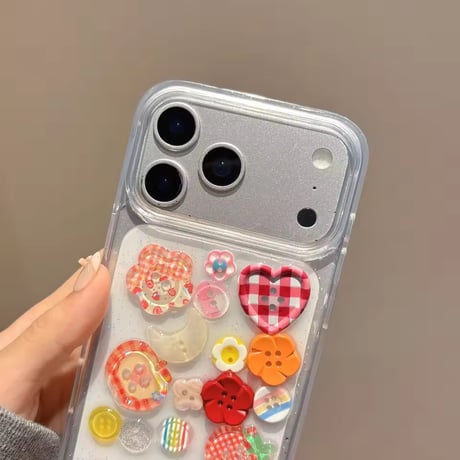 L62414 カラフルボタンモチーフ クリア iPhoneケース