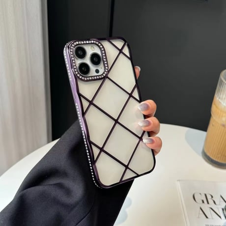 L62233 ダイヤキルティング風クリアiPhoneケース