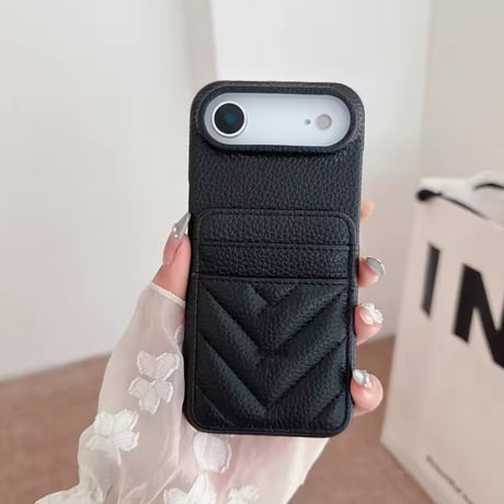 K22922 カードポケット付き レザー調iPhoneケース