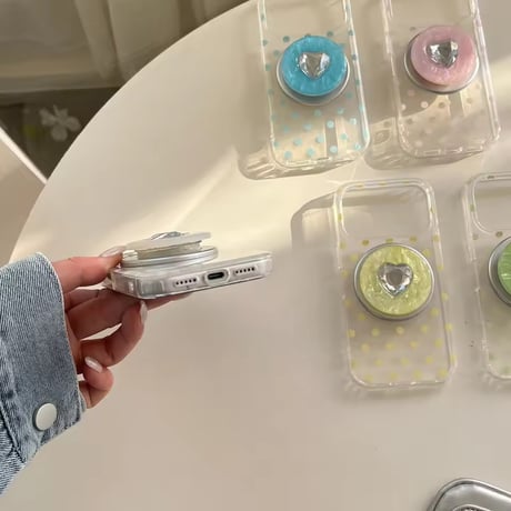 K23173 ジュエルハート MagSafeグリップ付きドットiPhoneケース