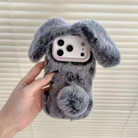 K23075 もこもこうさみみファーiPhoneケース