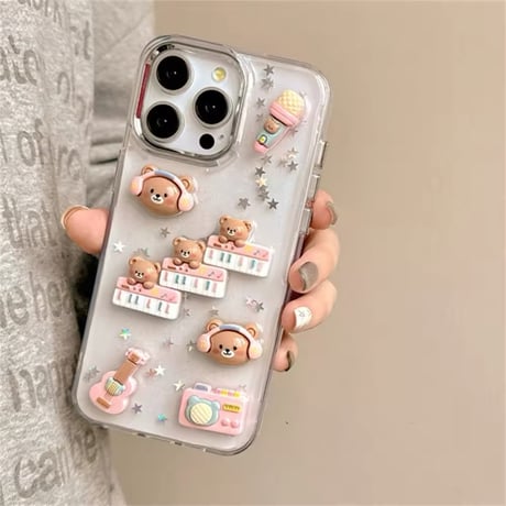 L62137 くまちゃんバンドの3DミュージックiPhoneケース