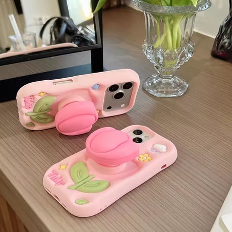 S75474 ぷっくりチューリップグリップiPhoneケース