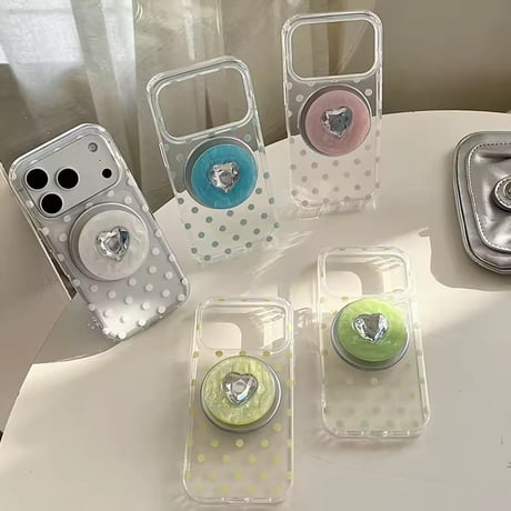 K23173 ジュエルハート MagSafeグリップ付きドットiPhoneケース