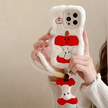 K22623 アップルコアふわもこスタンドiPhoneケース
