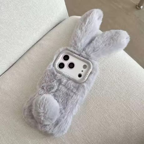 K23075 もこもこうさみみファーiPhoneケース