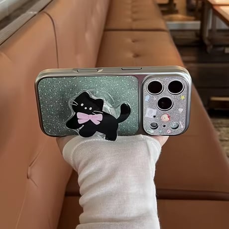 K23104 リボンねこグリッターiPhoneケース