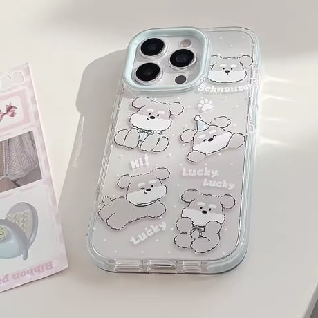 L62459 もこもこシュナウザークリアiPhoneケース