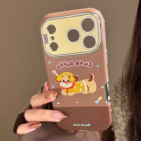 K23051 キャラクター刺繍風スタンド付きiPhoneケース