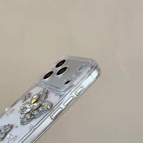 L62436 ビジューバタフライクリアiPhoneケース