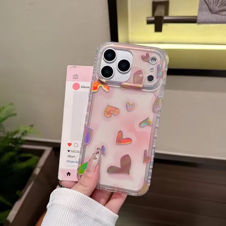 L62404 ハートホログラムクリアフレームiPhoneケース