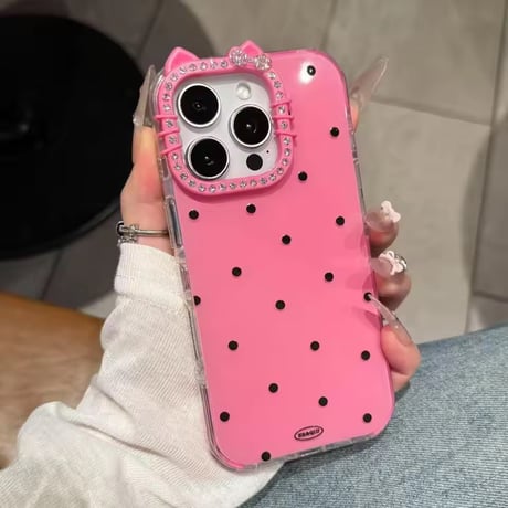 【即納商品】S74974 ドット×ジュエル猫耳カメラ iPhoneケース