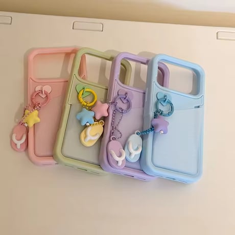 K23178 カスタムカラー リップポケット付きiPhoneケース＆チャームストラップセット