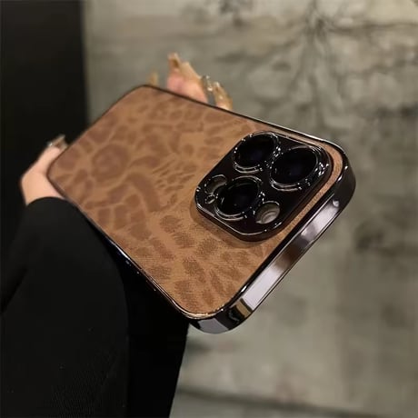 S74693 レオパード柄メタリックフレームiPhoneケース