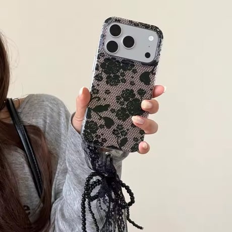 S75607 ブラックレースローズ iPhoneケース
