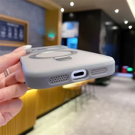 K22873 MagSafe対応くすみカラーのリング付きiPhoneケース