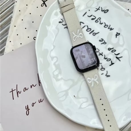 N00151 リボン刺繍デニム Apple Watchバンド