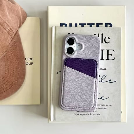 K22731 バイカラーポケット付きレザーiPhoneケース