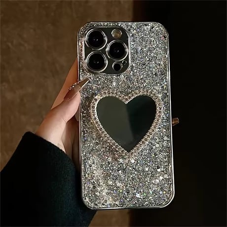 【即納商品】K22859 ミラーハートグリッターiPhoneケース