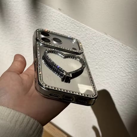 K23086 ビジューハートスタンドミラーiPhoneケース