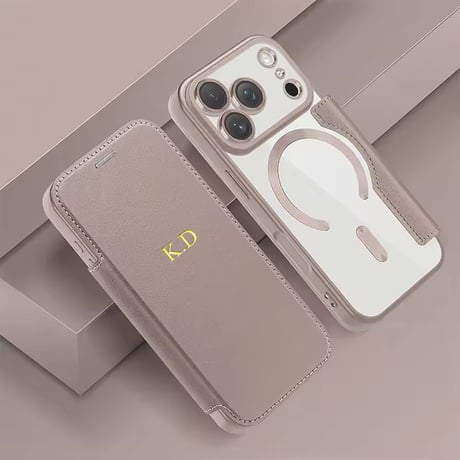 K23008 イニシャル刻印MagSafe対応カード収納フラップ iPhoneケース