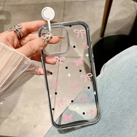 L62420 ロマンティックリボンクリアiPhoneケース