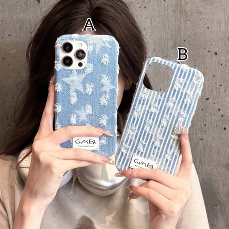 S74460 デニムタッチ刺繍iPhoneケース