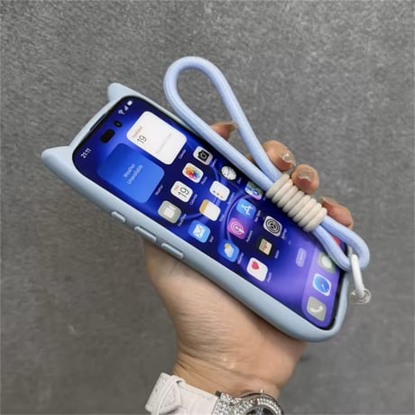 K66221 Cat Ears Strap iPhone Case（猫耳ストラップ付きクリアケース）