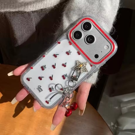 L62446 チェリーチャーム付きクリアiPhoneケース