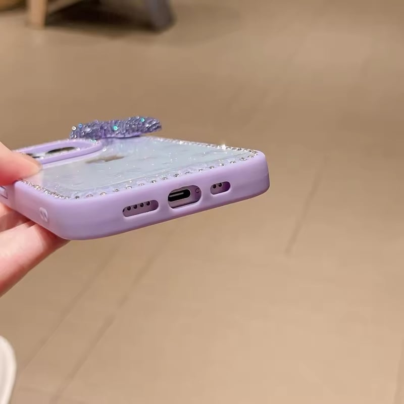 名入れ♡キラキラユニコーン✨リボンチャーム✨ブルーパープル系♡iPhoneケース L62218 きらきらリボン付きクリアiPhoneケース | nanomita