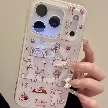 K23099 ねこフェイスMagSafeグリップiPhoneケース