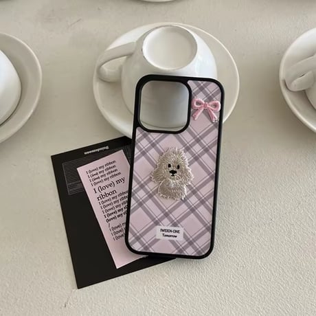 S74552 もこもこドッグ刺繍風iPhoneケース