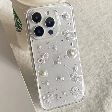 L62202 パールリボンのクリアiPhoneケース