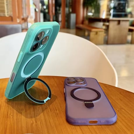 K22739 MagSafe対応くすみカラースタンドリングiPhoneケース