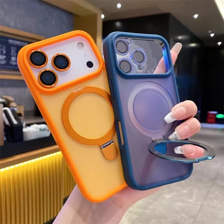 K22873 MagSafe対応くすみカラーのリング付きiPhoneケース