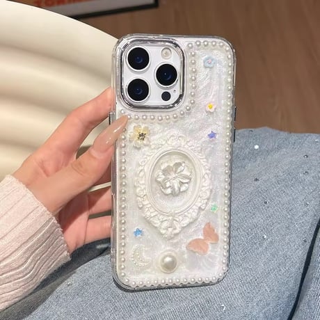 S75510 パールフラワーフレームiPhoneケース