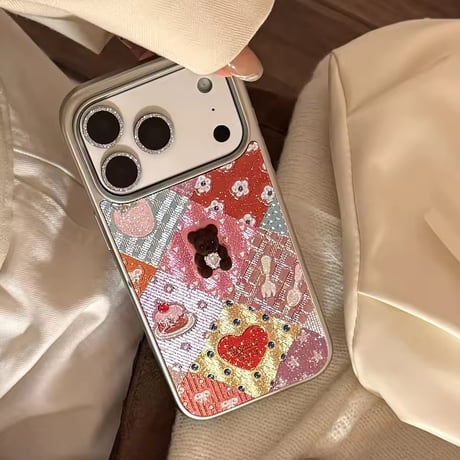 S75440 パッチワークハートベアiPhoneケース