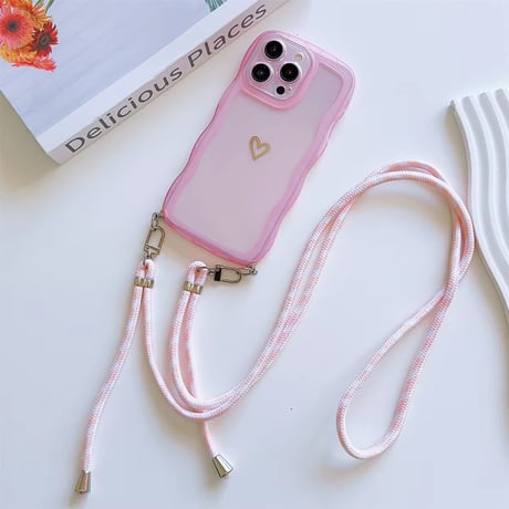 K22580 ハートワンポイント ストラップ付きクリアiPhoneケース