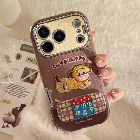 K23051 キャラクター刺繍風スタンド付きiPhoneケース