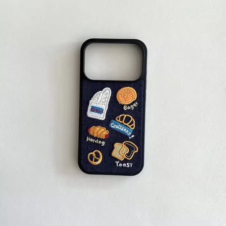 K23018 ベーカリーモチーフ 刺繍デニム風iPhoneケース